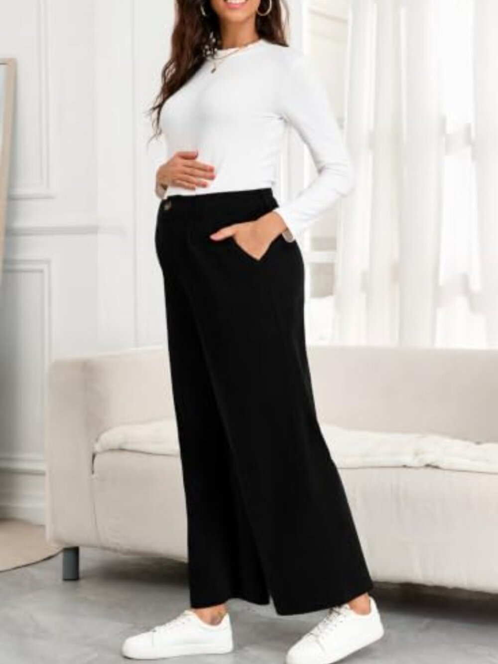 BLENCOT Corduroy Maternity Pants Wide Leg Pregnancy Trousers Business Casual - Picture 6 of 7